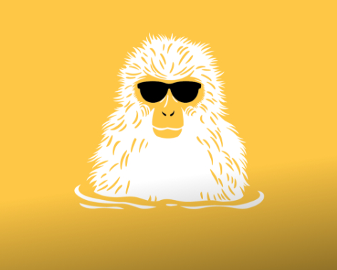 A cartoon snow monkey with glasses